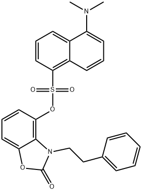 1-Naphthalenesulfonic acid, 5-(dimethylamino)-, 2,3-dihydro-2-oxo-3-(2-phenylethyl)-4-benzoxazolyl ester Struktur