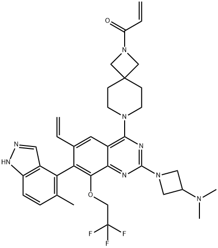 2-Propen-1-one, 1-[7-[2-[3-(dimethylamino)-1-azetidinyl]-6-ethenyl-7-(5-methyl-1H-indazol-4-yl)-8-(2,2,2-trifluoroethoxy)-4-quinazolinyl]-2,7-diazaspiro[3.5]non-2-yl]- Struktur