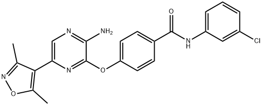 Benzamide, 4-[[3-amino-6-(3,5-dimethyl-4-isoxazolyl)-2-pyrazinyl]oxy]-N-(3-chlorophenyl)- Struktur