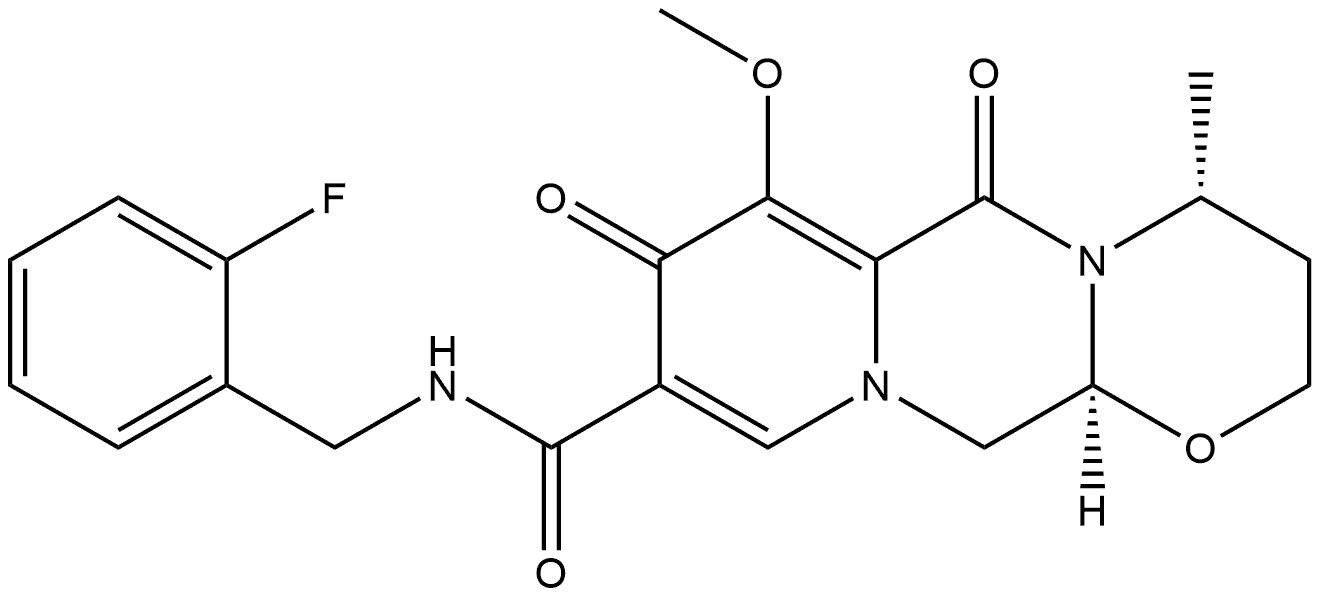 (4R,12aS)-N-[(2-Fluorophenyl)methyl]-3,4,6,8,12,12a-hexahydro-7-methoxy-4-methyl-6,8-dioxo-2H-pyrido[1′,2′:4,5]pyrazino[2,1-b][1,3]oxazine-9-carboxamide Struktur