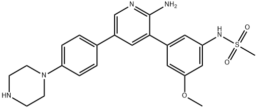 Methanesulfonamide, N-[3-[2-amino-5-[4-(1-piperazinyl)phenyl]-3-pyridinyl]-5-methoxyphenyl]- Struktur