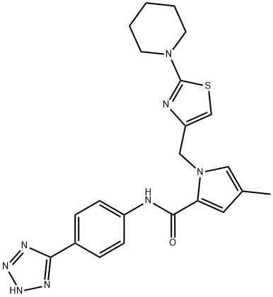 1H-Pyrrole-2-carboxamide, 4-methyl-1-[[2-(1-piperidinyl)-4-thiazolyl]methyl]-N-[4-(2H-tetrazol-5-yl)phenyl]- Struktur