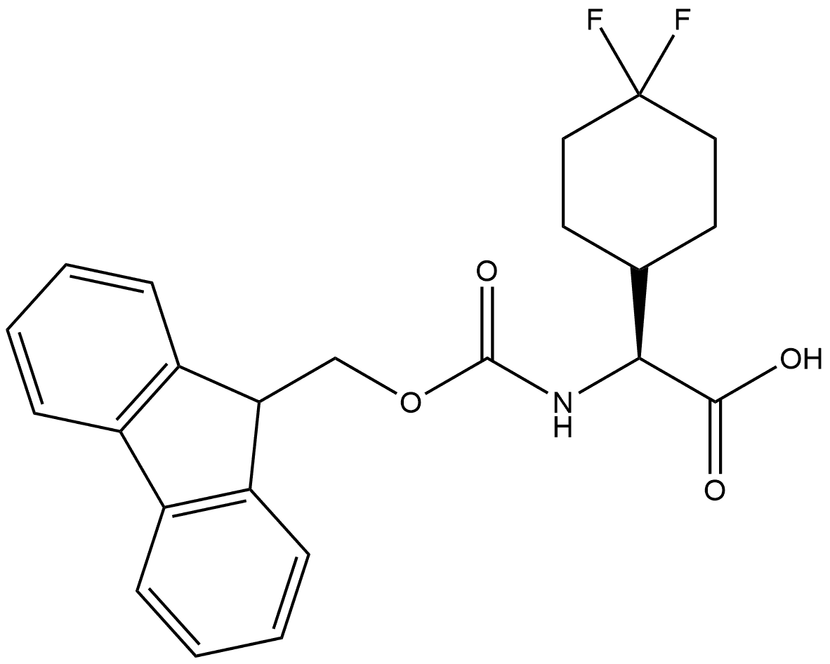 (2S)-2-(4,4-difluorocyclohexyl)-2-(9H-fluoren-9-ylmethoxycarbonylamino)acetic acid Struktur