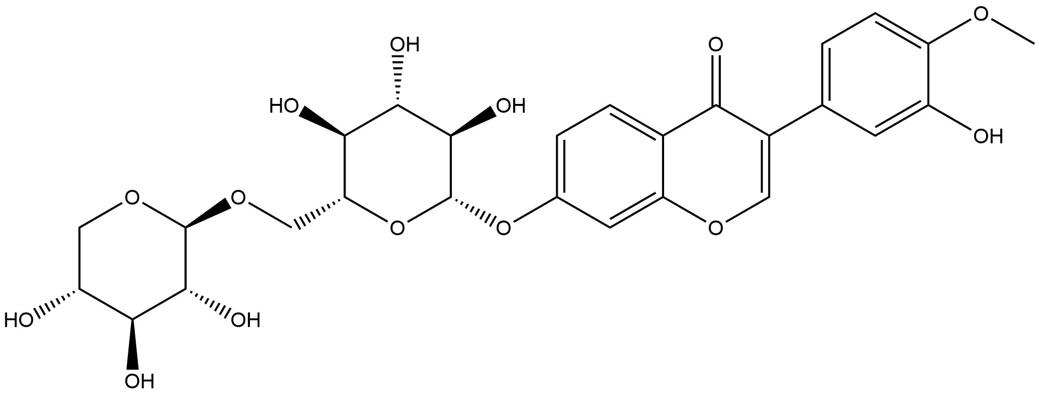 4H-1-Benzopyran-4-one, 3-(3-hydroxy-4-methoxyphenyl)-7-[(6-O-β-D-xylopyranosyl-β-D-glucopyranosyl)oxy]- Struktur