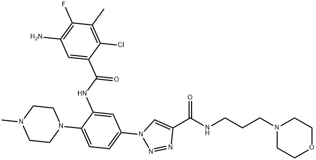 1H-1,2,3-Triazole-4-carboxamide, 1-[3-[(5-amino-2-chloro-4-fluoro-3-methylbenzoyl)amino]-4-(4-methyl-1-piperazinyl)phenyl]-N-[3-(4-morpholinyl)propyl]- Struktur