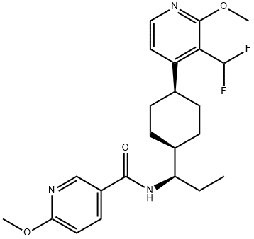 3-Pyridinecarboxamide, N-[(1R)-1-[cis-4-[3-(difluoromethyl)-2-methoxy-4-pyridinyl]cyclohexyl]propyl]-6-methoxy- Struktur