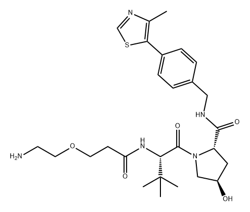 L-Prolinamide, N-[3-(2-aminoethoxy)-1-oxopropyl]-3-methyl-L-valyl-4-hydroxy-N-[[4-(4-methyl-5-thiazolyl)phenyl]methyl]-, (4R)- Struktur