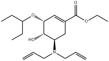 1-Cyclohexene-1-carboxylic acid, 5-(di-2-propen-1-ylamino)-3-(1-ethylpropoxy)-4-hydroxy-, ethyl ester, (3R,4S,5R)- Struktur