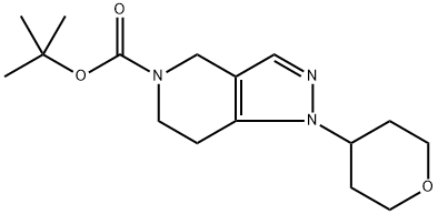 1-(tetrahydro-2H-pyran-4-yl)-6,7-dihydro-1H-pyrazolo[4,3-c]pyridine-5(4H)-carboxylic acid tert-butyl ester Struktur