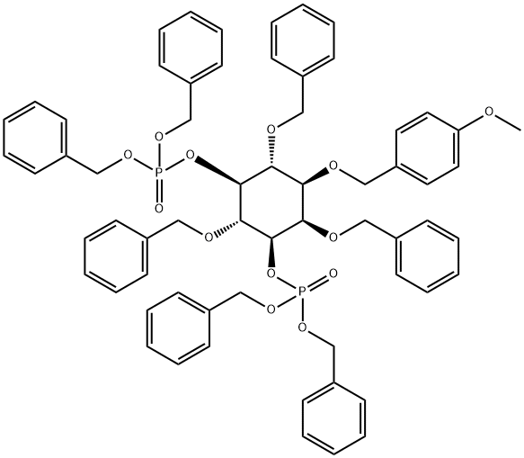 D-myo-Inositol, 1-O-(4-methoxyphenyl)methyl-2,4,6-tris-O-(phenylmethyl)-, bisbis(phenylmethyl) phosphate Struktur