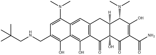 2-Naphthacenecarboxamide, 4,7-bis(dimethylamino)-9-[[(2,2-dimethylpropyl)amino]methyl]-1,4,4a,5,12,12a-hexahydro-3,10,11,12a-tetrahydroxy-1,12-dioxo-, (4S,4aS,12aS)- Struktur