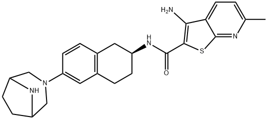 Thieno[2,3-b]pyridine-2-carboxamide, 3-amino-N-[(2S)-6-(3,8-diazabicyclo[3.2.1]oct-3-yl)-1,2,3,4-tetrahydro-2-naphthalenyl]-6-methyl- Struktur