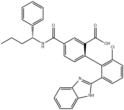 [1,1'-Biphenyl]-2-carboxylic acid, 2'-(1H-benzimidazol-2-yl)-6'-chloro-4-[[[(1R)-1-phenylbutyl]amino]carbonyl]-, (1S)- Struktur