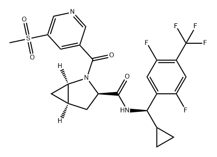 2-Azabicyclo[3.1.0]hexane-3-carboxamide, N-[(R)-cyclopropyl[2,5-difluoro-4-(trifluoromethyl)phenyl]methyl]-2-[[5-(methylsulfonyl)-3-pyridinyl]carbonyl]-, (1R,3R,5R)- Struktur