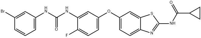 Cyclopropanecarboxamide, N-[6-[3-[[[(3-bromophenyl)amino]carbonyl]amino]-4-fluorophenoxy]-2-benzothiazolyl]- Struktur