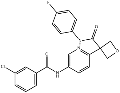 3-Oxetanecarboxamide, 3-[5-[(3-chlorobenzoyl)amino]-2-pyridinyl]-N-(4-fluorophenyl)- Struktur