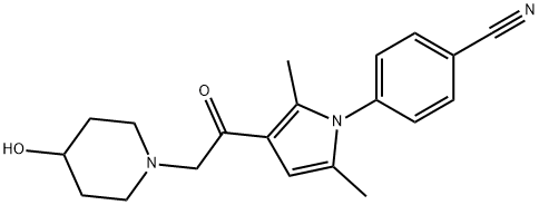 Benzonitrile, 4-[3-[2-(4-hydroxy-1-piperidinyl)acetyl]-2,5-dimethyl-1H-pyrrol-1-yl]- Struktur