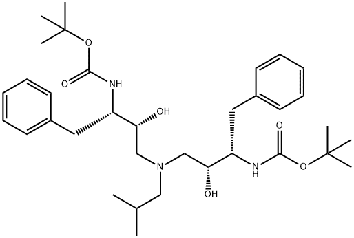 12-Oxa-2,6,10-triazatetradecanoic acid, 4,8-dihydroxy-13,13-dimethyl-6-(2-methylpropyl)-11-oxo-3,9-bis(phenylmethyl)-, 1,1-dimethylethyl ester, (3S,4R,8R,9S)- Struktur