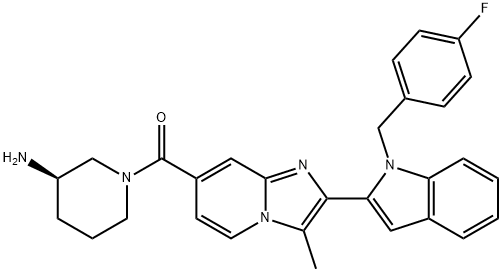 [(3R)-3-Amino-1-piperidinyl][2-[1-[(4-fluorophenyl)methyl]-1H-indol-2-yl]-3-methylimidazo[1,2-a]pyridin-7-yl]methanone Struktur