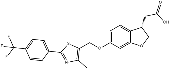 3-Benzofuranacetic acid, 2,3-dihydro-6-[[4-methyl-2-[4-(trifluoromethyl)phenyl]-5-thiazolyl]methoxy]-, (3S)- Struktur