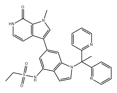 Ethanesulfonamide, N-[6-(6,7-dihydro-1-methyl-7-oxo-1H-pyrrolo[2,3-c]pyridin-3-yl)-1-(1,1-di-2-pyridinylethyl)-1H-indol-4-yl]- Struktur