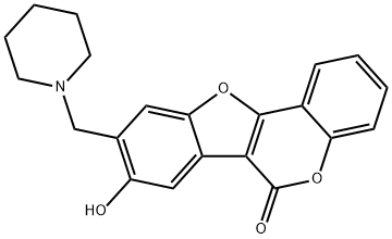 6H-Benzofuro[3,2-c][1]benzopyran-6-one, 8-hydroxy-9-(1-piperidinylmethyl)- Struktur