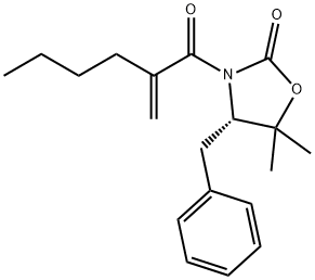 2-Oxazolidinone, 5,5-dimethyl-3-(2-methylene-1-oxohexyl)-4-(phenylmethyl)-, (4S)- Struktur