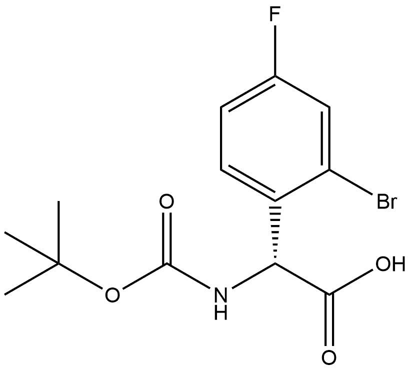 Benzeneacetic acid, 2-bromo-α-[[(1,1-dimethylethoxy)carbonyl]amino]-4-fluoro-, (αR)- Struktur