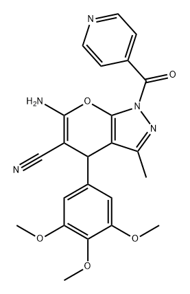 Pyrano[2,3-c]pyrazole-5-carbonitrile, 6-amino-1,4-dihydro-3-methyl-1-(4-pyridinylcarbonyl)-4-(3,4,5-trimethoxyphenyl)- Struktur