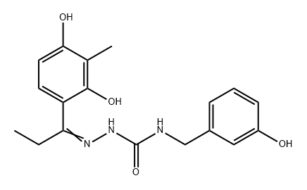 Hydrazinecarboxamide, 2-[1-(2,4-dihydroxy-3-methylphenyl)propylidene]-N-[(3-hydroxyphenyl)methyl]- Struktur