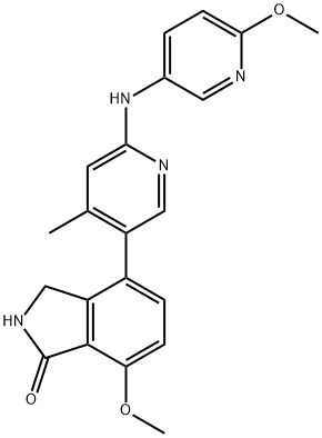 1H-Isoindol-1-one, 2,3-dihydro-7-methoxy-4-[6-[(6-methoxy-3-pyridinyl)amino]-4-methyl-3-pyridinyl]- Struktur