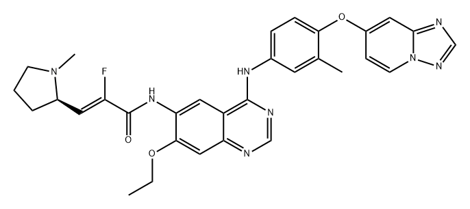 2-Propenamide, N-[7-ethoxy-4-[[3-methyl-4-([1,2,4]triazolo[1,5-a]pyridin-7-yloxy)phenyl]amino]-6-quinazolinyl]-2-fluoro-3-[(2R)-1-methyl-2-pyrrolidinyl]-, (2Z)- Struktur