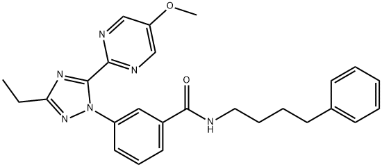 Benzamide, 3-[3-ethyl-5-(5-methoxy-2-pyrimidinyl)-1H-1,2,4-triazol-1-yl]-N-(4-phenylbutyl)- Struktur