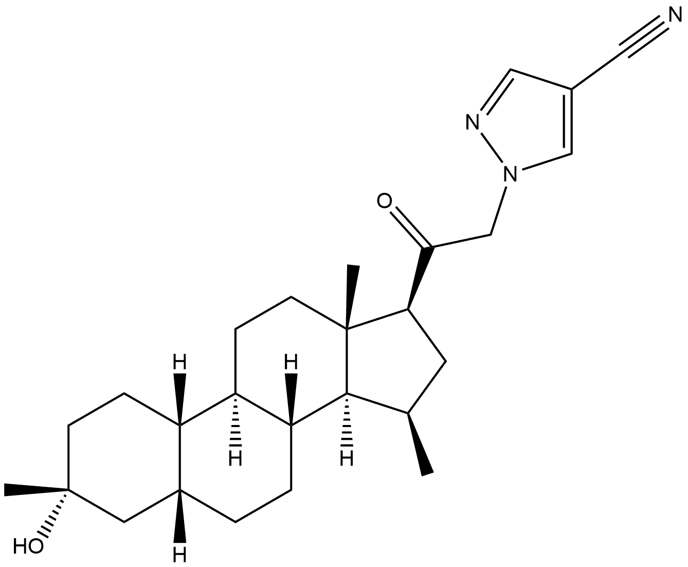 1H-Pyrazole-4-carbonitrile, 1-[(3α,5β,15β)-3-hydroxy-3,15-dimethyl-20-oxo-19-norpregnan-21-yl]- Struktur