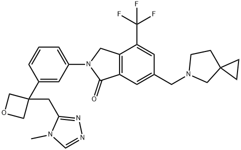 1H-Isoindol-1-one, 6-(5-azaspiro[2.4]hept-5-ylmethyl)-2,3-dihydro-2-[3-[3-[(4-methyl-4H-1,2,4-triazol-3-yl)methyl]-3-oxetanyl]phenyl]-4-(trifluoromethyl)- Struktur