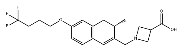 3-Azetidinecarboxylic acid, 1-[[(3S)-3,4-dihydro-3-methyl-6-(4,4,4-trifluorobutoxy)-2-naphthalenyl]methyl]- Struktur