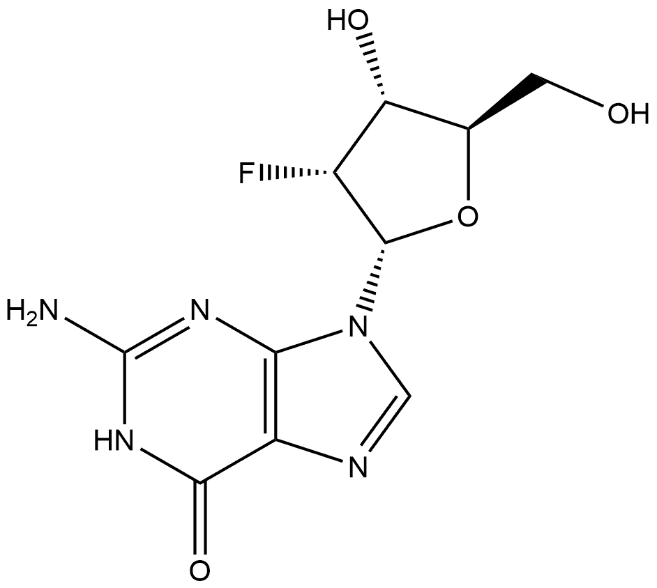 6H-Purin-6-one, 2-amino-9-(2-deoxy-2-fluoro-α-D-ribofuranosyl)-1,9-dihydro- Struktur