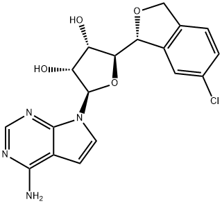 3,4-Furandiol, 2-(4-amino-7H-pyrrolo[2,3-d]pyrimidin-7-yl)-5-[(1R)-6-chloro-1,3-dihydro-1-isobenzofuranyl]tetrahydro-, (2R,3R,4S,5S)- Struktur