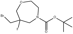 1,4-Oxazepine-4(5H)-carboxylic acid, 6-(bromomethyl)-6-fluorotetrahydro-, 1,1-dimethylethyl ester Struktur