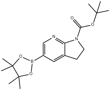 1H-Pyrrolo[2,3-b]pyridine-1-carboxylic acid, 2,3-dihydro-5-(4,4,5,5-tetramethyl-1,3,2-dioxaborolan-2-yl)-, 1,1-dimethylethyl ester Struktur