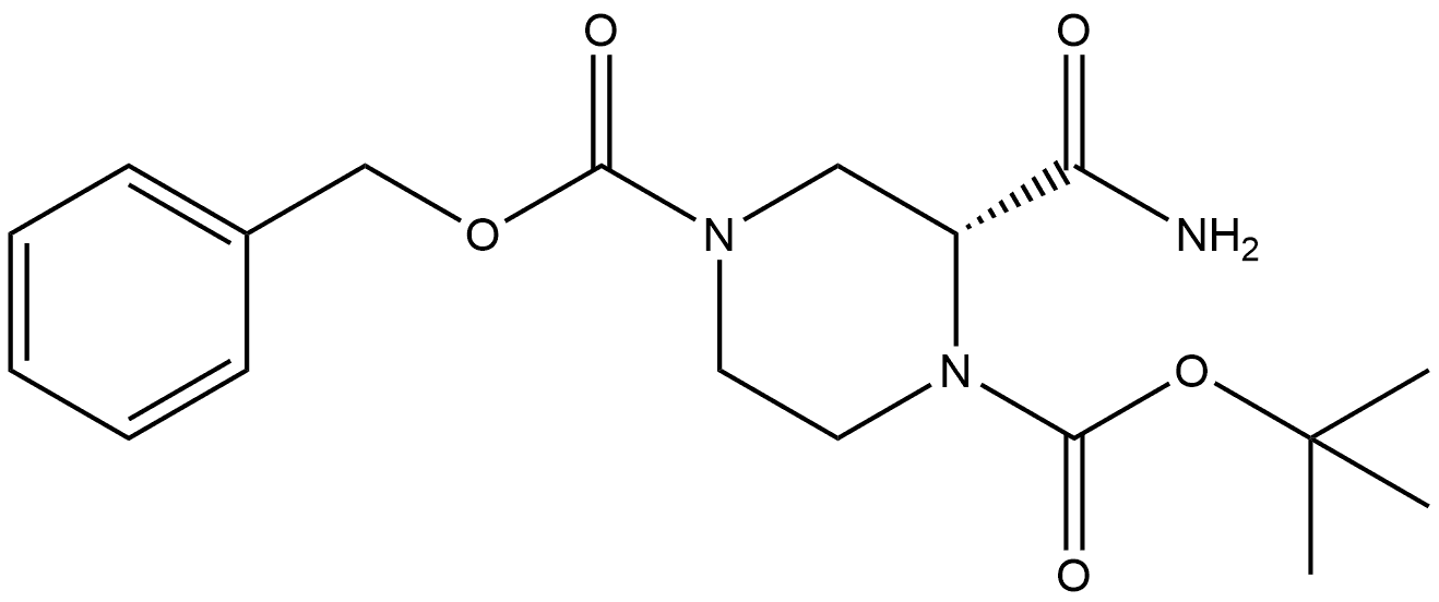 4-benzyl 1-(tert-butyl) (R)-2-carbamoylpiperazine-1,4-dicarboxylate Struktur