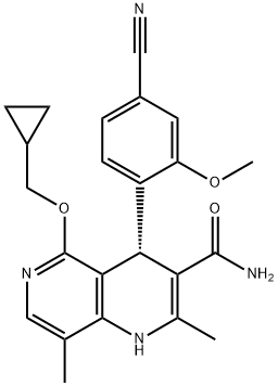 1,6-Naphthyridine-3-carboxamide, 4-(4-cyano-2-methoxyphenyl)-5-(cyclopropylmethoxy)-1,4-dihydro-2,8-dimethyl-, (4S)- Struktur