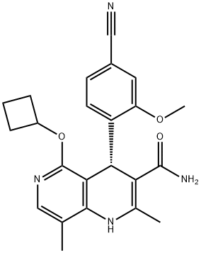 1,6-Naphthyridine-3-carboxamide, 4-(4-cyano-2-methoxyphenyl)-5-(cyclobutyloxy)-1,4-dihydro-2,8-dimethyl-, (4S)- Struktur