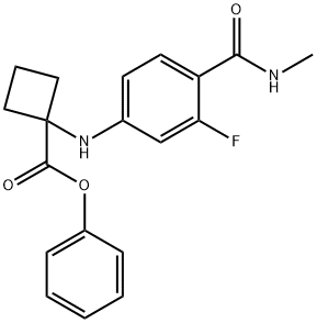 Cyclobutanecarboxylic acid, 1-[[3-fluoro-4-[(methylamino)carbonyl]phenyl]amino]-, phenyl ester Struktur