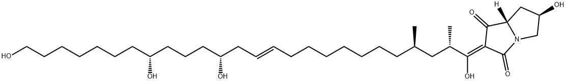 1H-Pyrrolizine-1,3(2H)-dione, tetrahydro-6-hydroxy-2-[(2S,4R,12E,15R,19R)-1,15,19,26-tetrahydroxy-2,4-dimethyl-12-hexacosen-1-ylidene]-, (2Z,6R,7aS)- Struktur