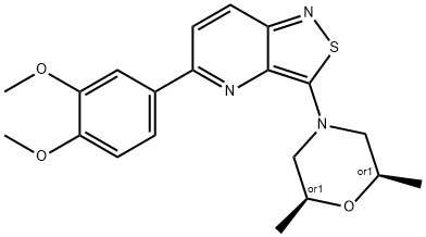 Isothiazolo[4,3-b]pyridine, 5-(3,4-dimethoxyphenyl)-3-[(2R,6S)-2,6-dimethyl-4-morpholinyl]-, rel- Struktur