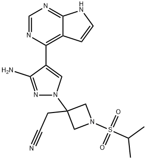 3-Azetidineacetonitrile, 3-[3-amino-4-(7H-pyrrolo[2,3-d]pyrimidin-4-yl)-1H-pyrazol-1-yl]-1-[(1-methylethyl)sulfonyl]- Struktur