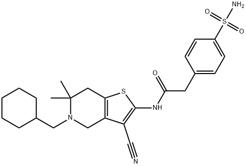 Benzeneacetamide, 4-(aminosulfonyl)-N-[3-cyano-5-(cyclohexylmethyl)-4,5,6,7-tetrahydro-6,6-dimethylthieno[3,2-c]pyridin-2-yl]- Struktur