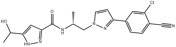 N-((R)-1-(3-(3-chloro-4-cyanophenyl)-1H-pyrazol-1-yl)propan-2-yl)-5-(1-hydroxyethyl)-1H-pyrazole-3-c Struktur