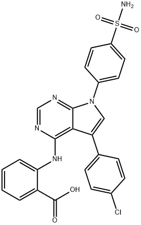 Benzoic acid, 2-[[7-[4-(aminosulfonyl)phenyl]-5-(4-chlorophenyl)-7H-pyrrolo[2,3-d]pyrimidin-4-yl]amino]- Struktur